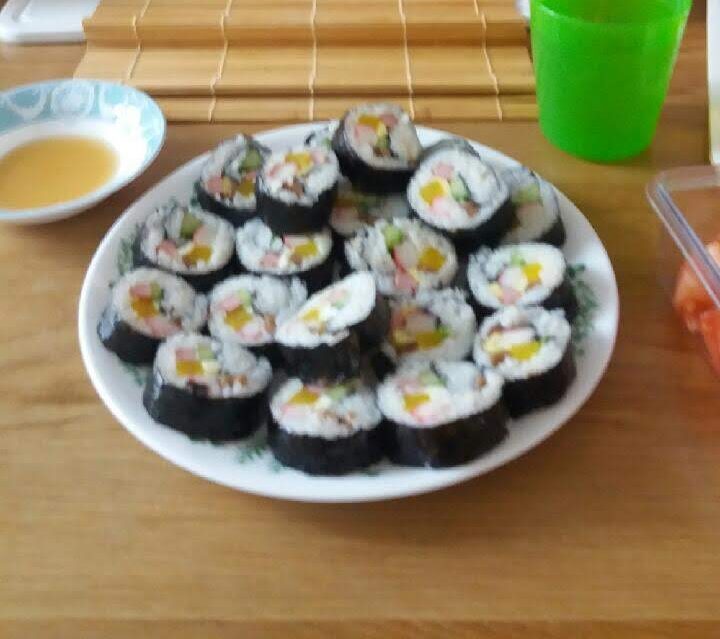 Fresh Korean gimbap rolls in Seoul