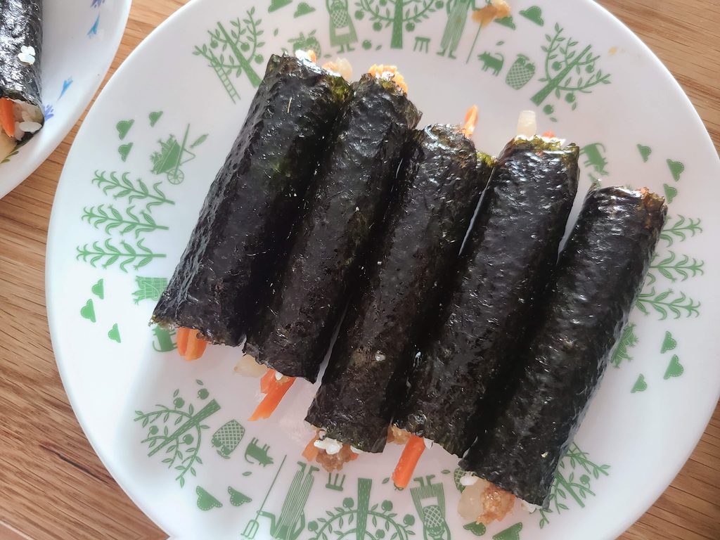 Fresh Korean kimbap at a restaurant in Seoul