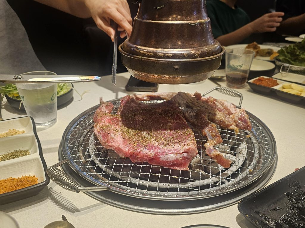 Korean barbecue grilling at a restaurant in Seoul