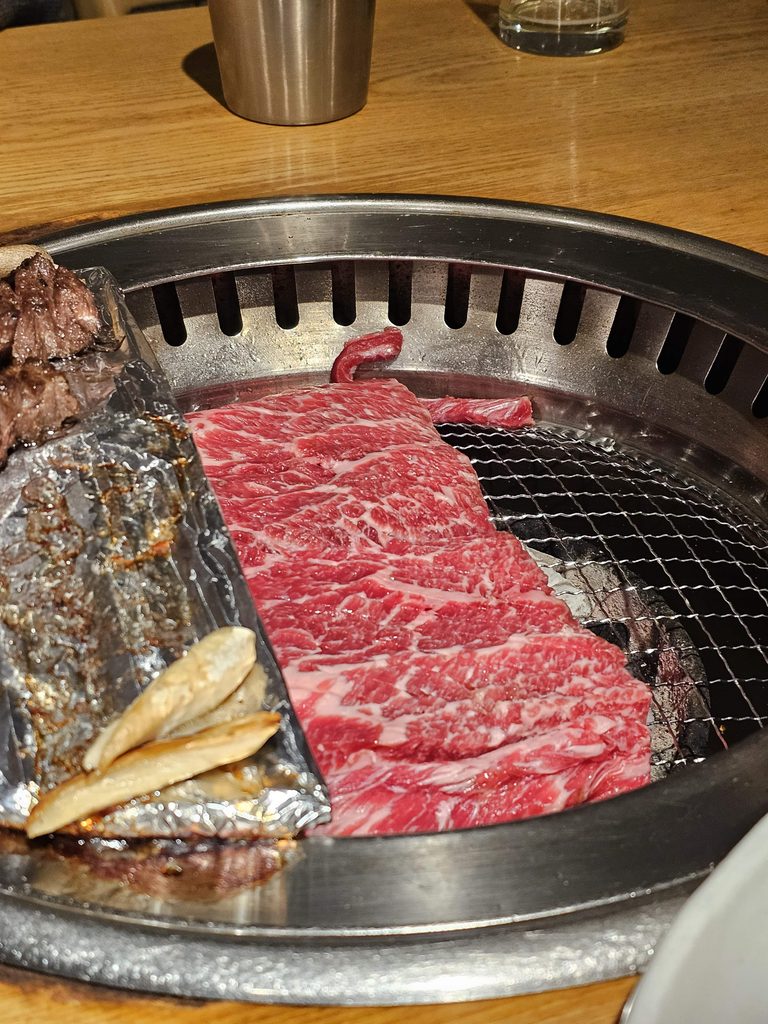 Korean barbecue grilling at a restaurant in Seoul