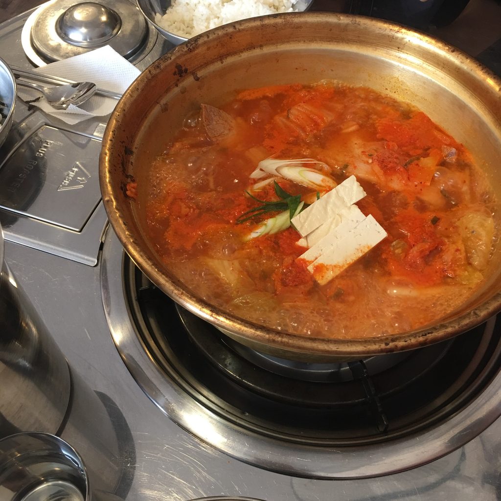 Hot kimchi jjigae stew served in Seoul