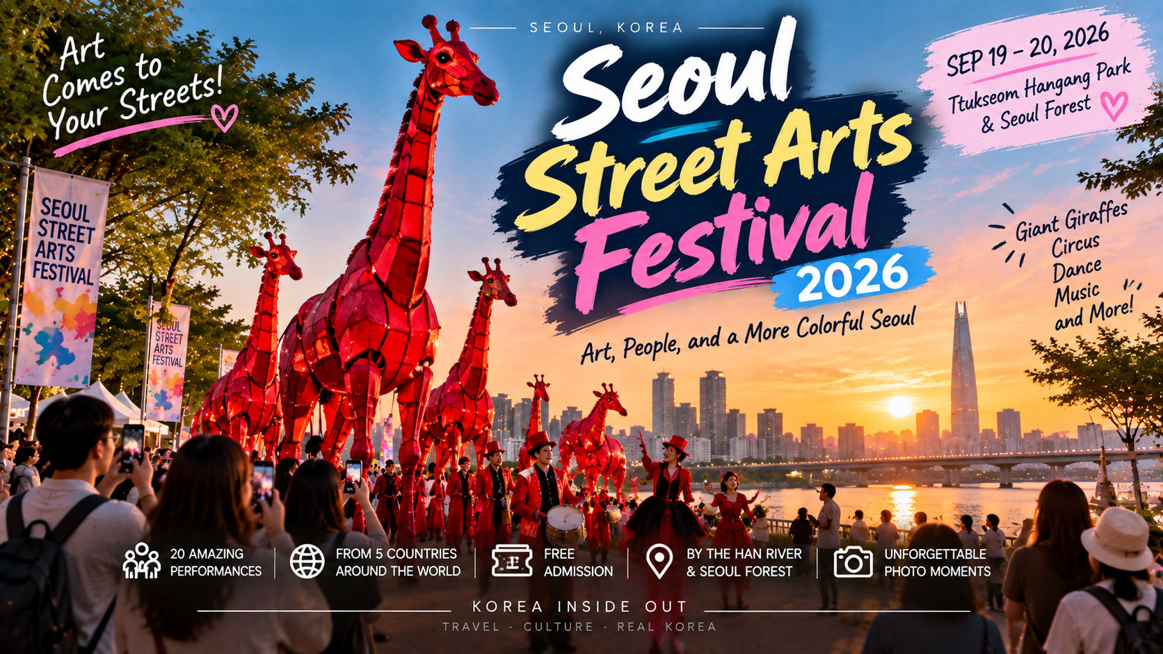 Seoul Street Arts Festival 2026: Giant Giraffes, Circus & Free Performances by the Han River